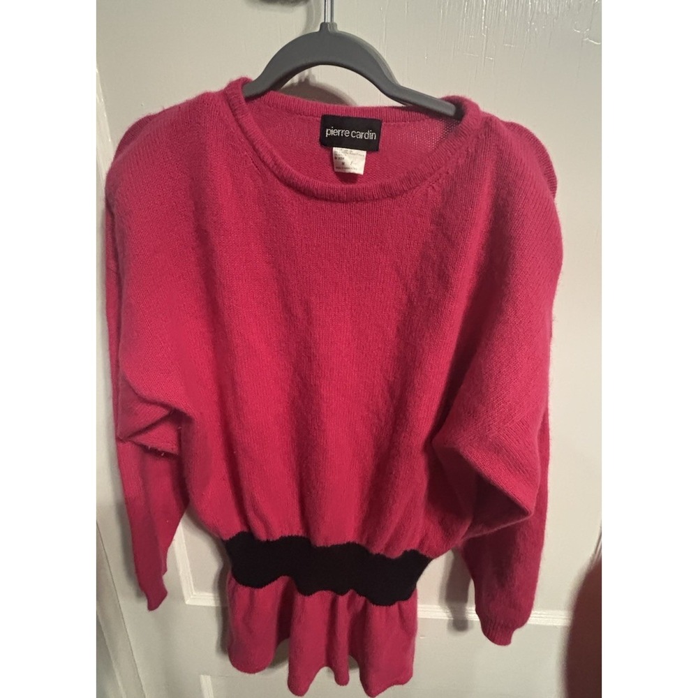 Pierre Cardin Women M Pink Black Vintage Angora Lambswool Peplum